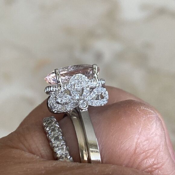 6.26 Carat Exquisite Natural Moganite and Diamond 14K Solid White Gold Ring - Picture 8 of 11